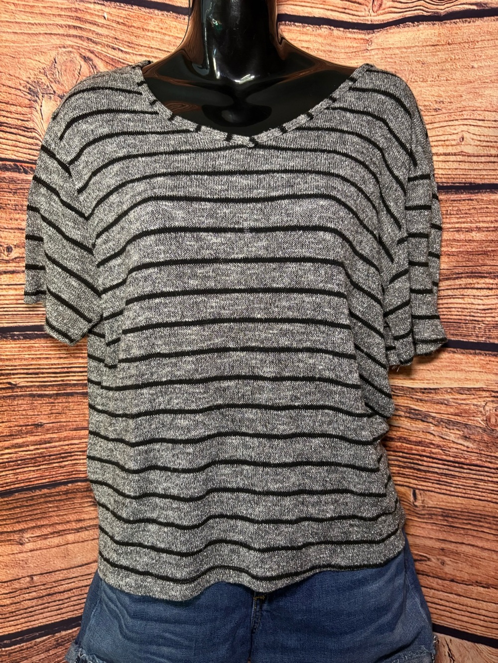 Flash Relaxed Gray & Black Striped Short Sleeve Tee